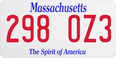 MA license plate 298OZ3
