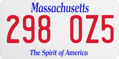 MA license plate 298OZ5