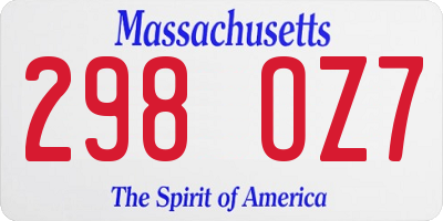 MA license plate 298OZ7