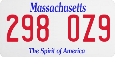 MA license plate 298OZ9