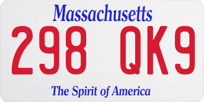 MA license plate 298QK9