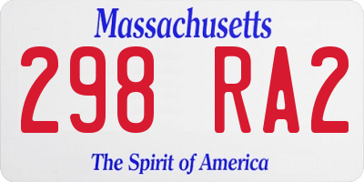MA license plate 298RA2