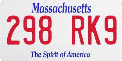 MA license plate 298RK9