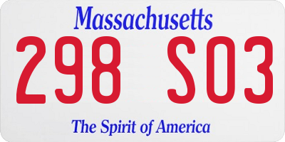 MA license plate 298SO3