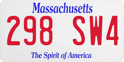 MA license plate 298SW4