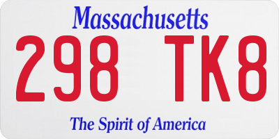 MA license plate 298TK8