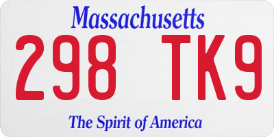 MA license plate 298TK9