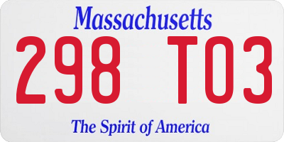 MA license plate 298TO3