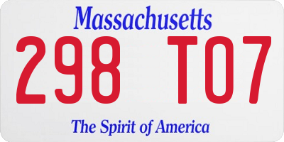 MA license plate 298TO7