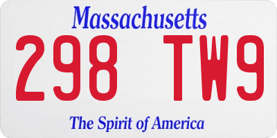 MA license plate 298TW9