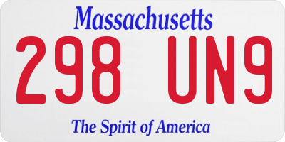 MA license plate 298UN9