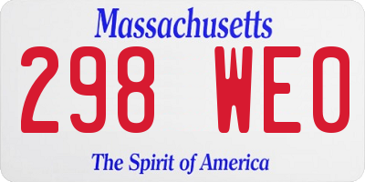 MA license plate 298WE0
