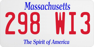 MA license plate 298WI3