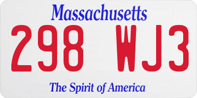 MA license plate 298WJ3