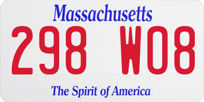 MA license plate 298WO8