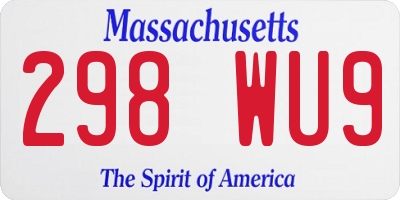 MA license plate 298WU9