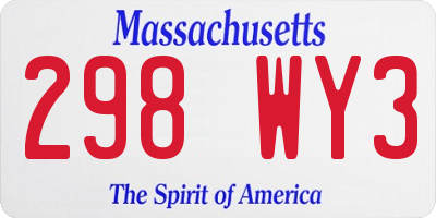 MA license plate 298WY3