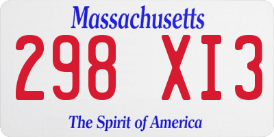 MA license plate 298XI3