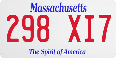 MA license plate 298XI7