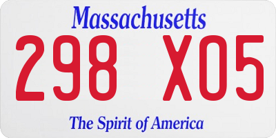 MA license plate 298XO5
