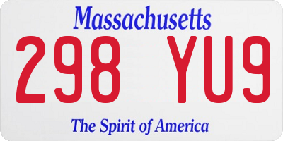 MA license plate 298YU9
