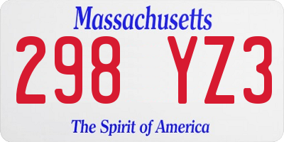 MA license plate 298YZ3