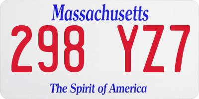 MA license plate 298YZ7