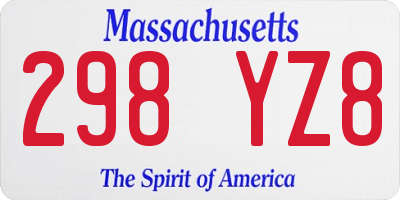 MA license plate 298YZ8