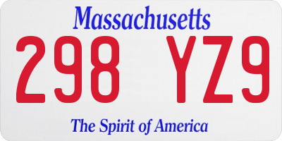 MA license plate 298YZ9