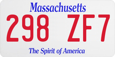 MA license plate 298ZF7
