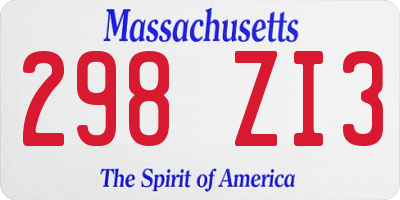 MA license plate 298ZI3