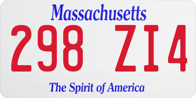 MA license plate 298ZI4