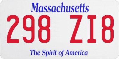 MA license plate 298ZI8