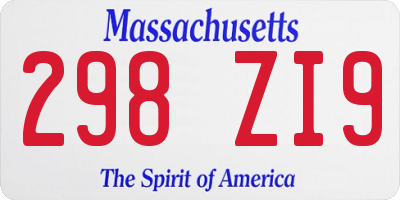 MA license plate 298ZI9