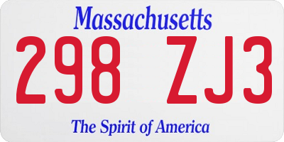 MA license plate 298ZJ3