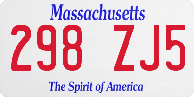 MA license plate 298ZJ5