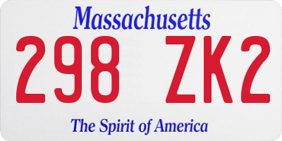 MA license plate 298ZK2