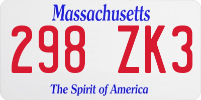 MA license plate 298ZK3
