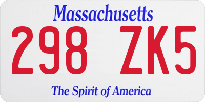 MA license plate 298ZK5