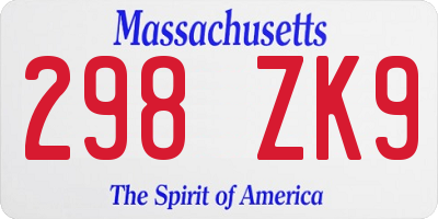 MA license plate 298ZK9