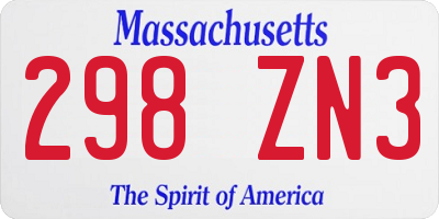 MA license plate 298ZN3