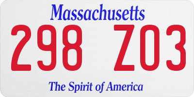 MA license plate 298ZO3