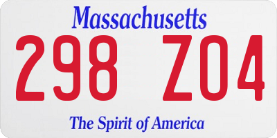 MA license plate 298ZO4
