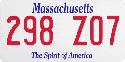 MA license plate 298ZO7