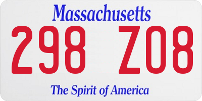 MA license plate 298ZO8
