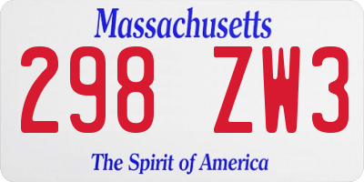 MA license plate 298ZW3