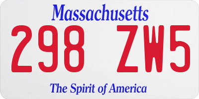 MA license plate 298ZW5