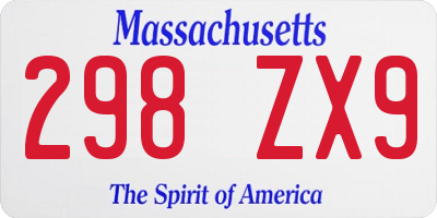 MA license plate 298ZX9