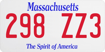 MA license plate 298ZZ3