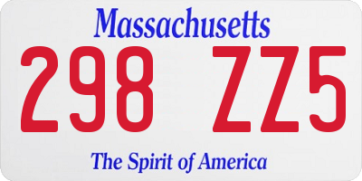 MA license plate 298ZZ5